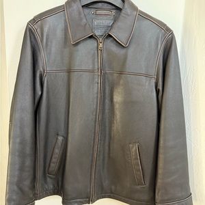 London Fog Brown Lightweight Leather Jacket with Classic Fit